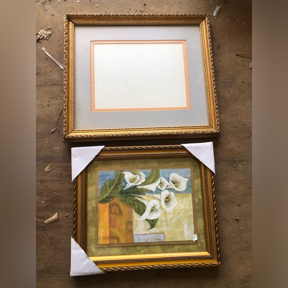 2 vintage gold tone picture frames with glass, ornate style see all photos